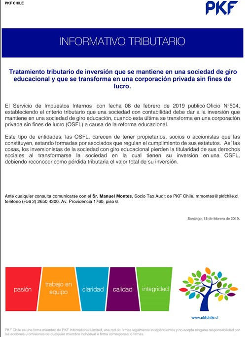 Tratamiento tributario de inversión que se mantiene