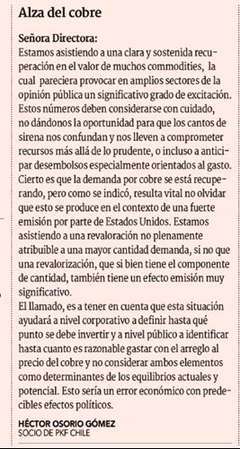 Nueva Carta al Director en Diario DF por Socio de PKF Chile.